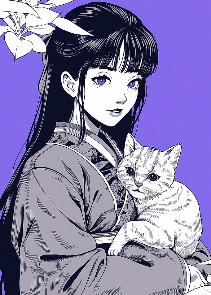 Anime Girl Holding Cat