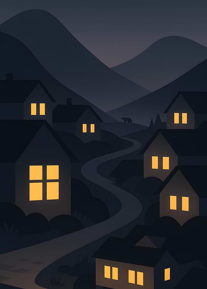 Night Village with Winding Road