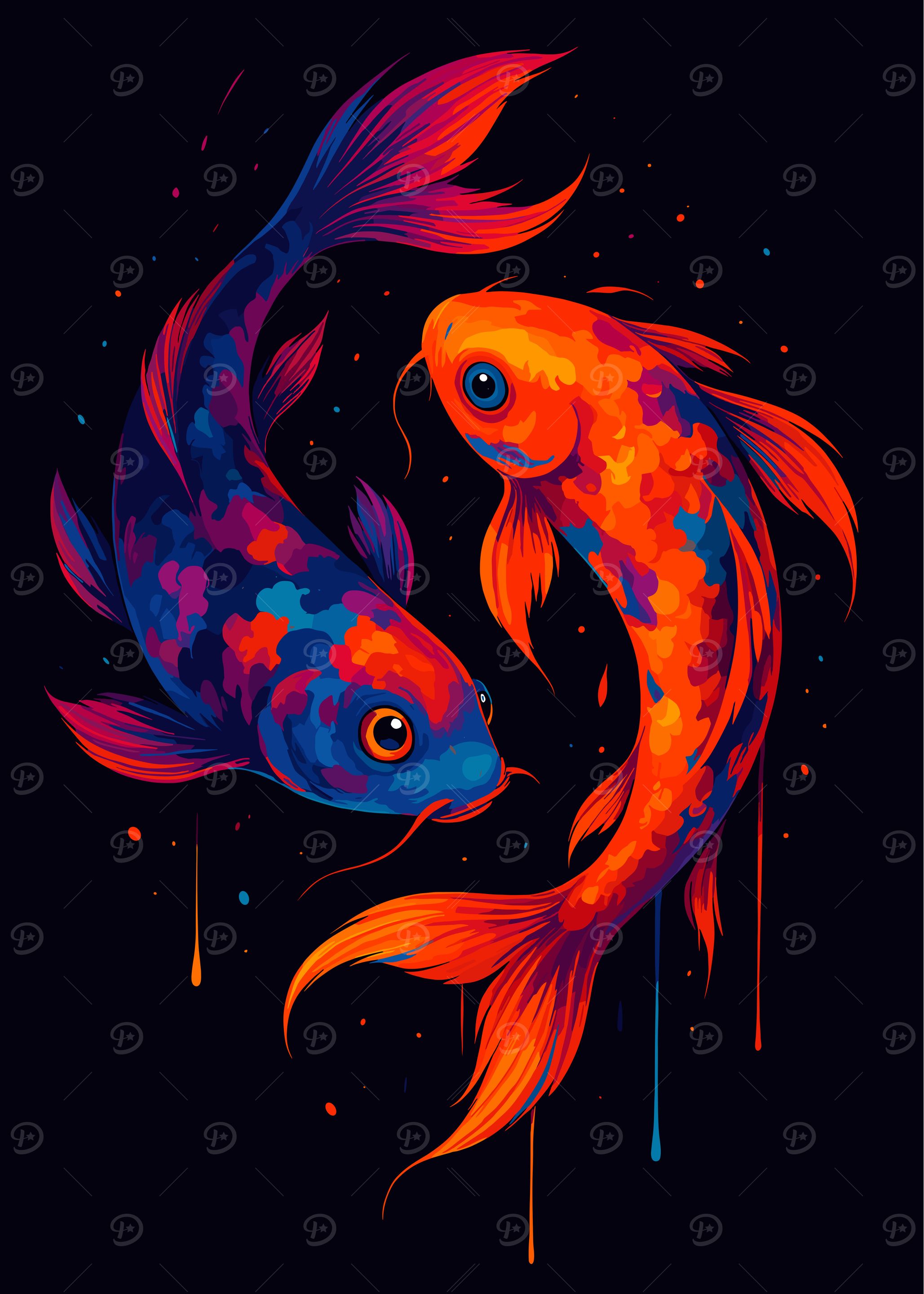 Colorful Koi Fish Yin Yang