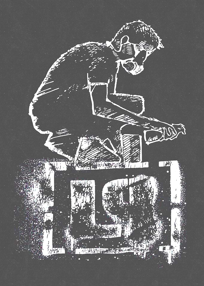 Monochrome Figure with Mask and Graffiti