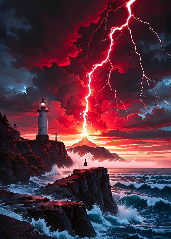 Lighthouse, Lightning, and Coastal Drama