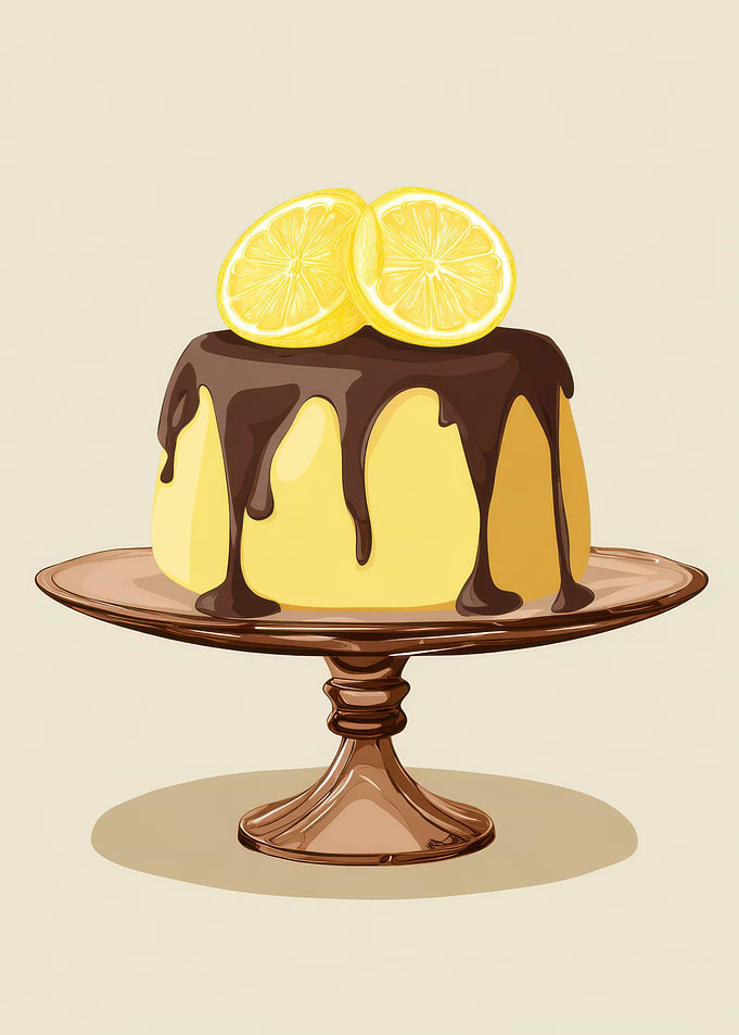 Lemon cake with chocolate topping illustration