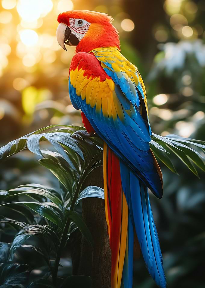 Colorful Macaw Parrot Perched on Branch