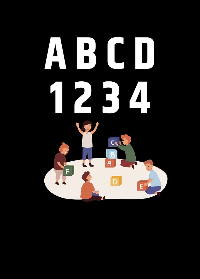 Children playing with alphabet blocks