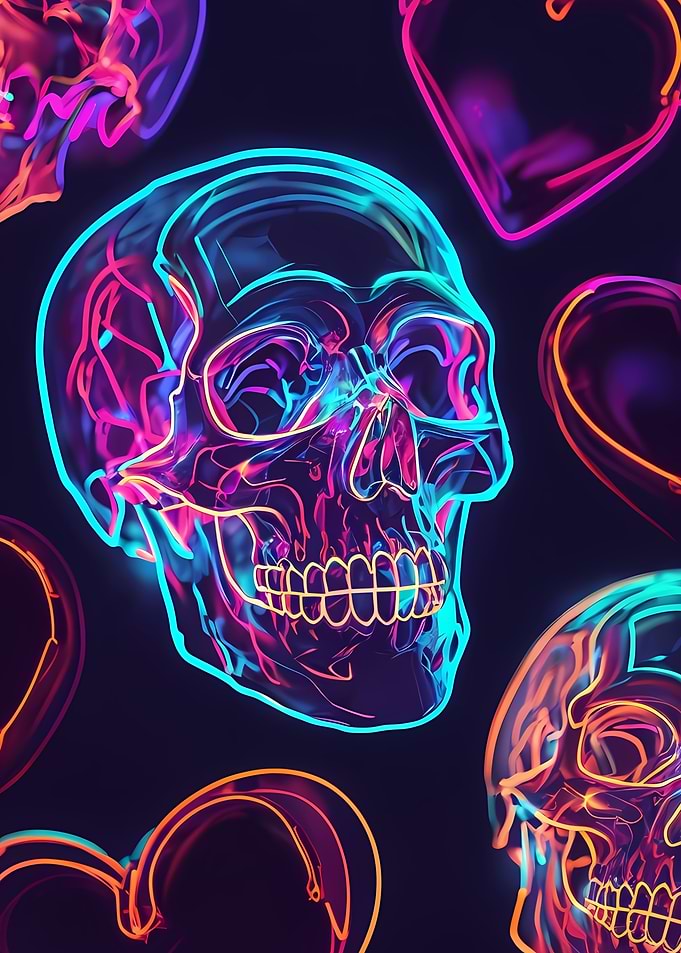 Neon Skulls and Hearts