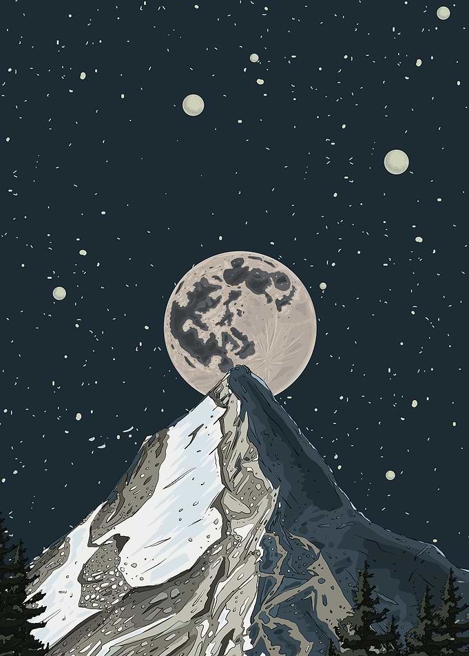 Mountain Peak Under Full Moon
