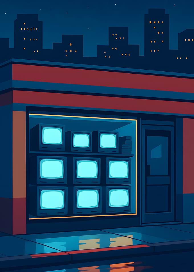 Retro TV Storefront at Night
