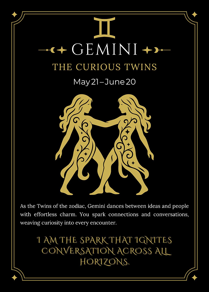 Elegant Gemini Zodiac Art with Golden Twin Symbol