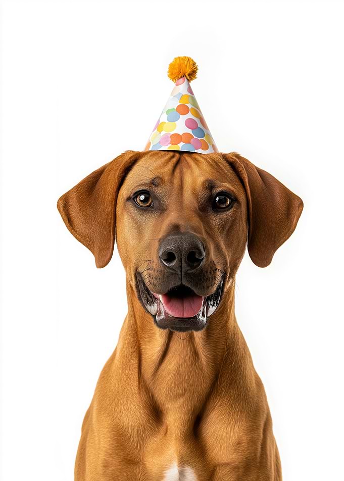 Rhodesian Ridgeback Dog with Birthday Hat Portrait