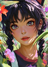 Anime Girl Portrait with Floral Background