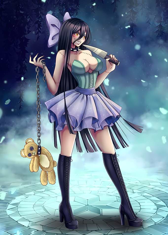 Creepy Doll Girl with Teddy Bear