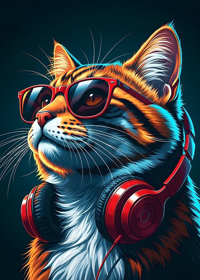 Cool Cat with Headphones and Sunglasses