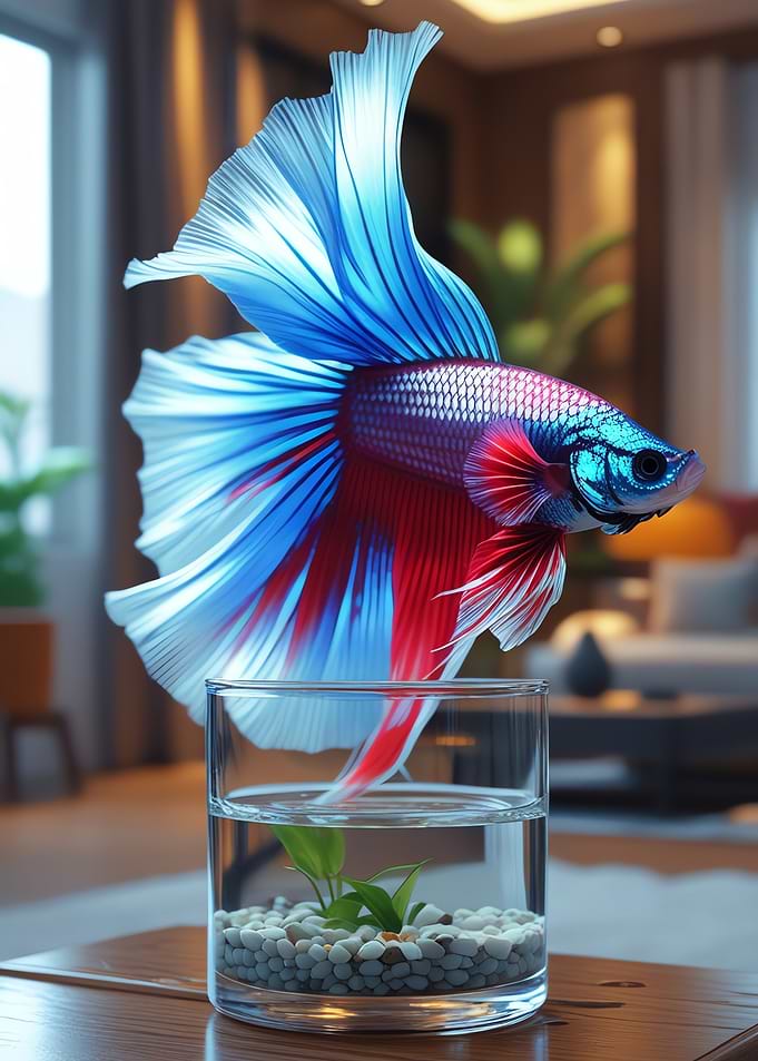 Colorful Betta Fish in Glass Bowl