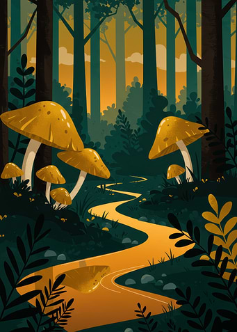 Mushroom Forest Path Illustration