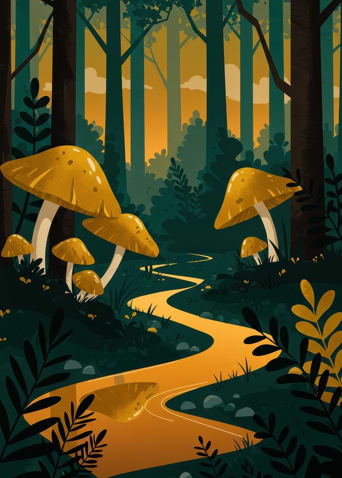 Mushroom Forest Path Illustration
