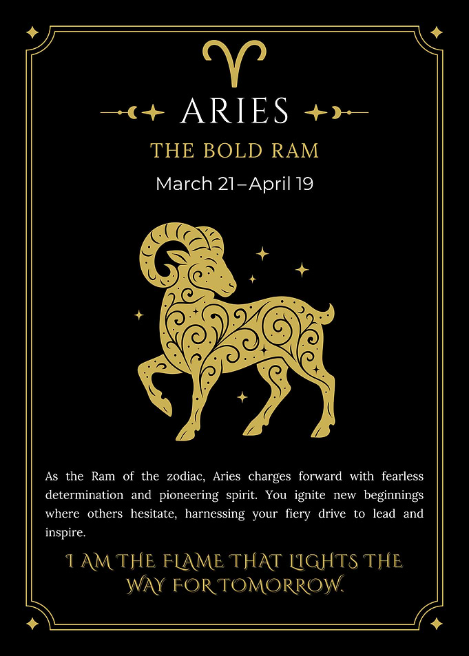 Aries Zodiac Art with Golden Ram Illustration