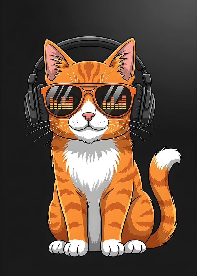 Cool Cat with Headphones and Sunglasses