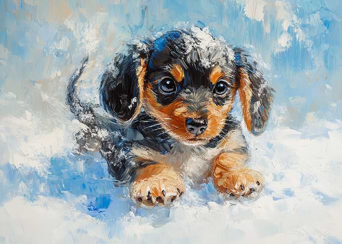 Dachshund Puppy Oil Painting | Winter Dachshund Puppy