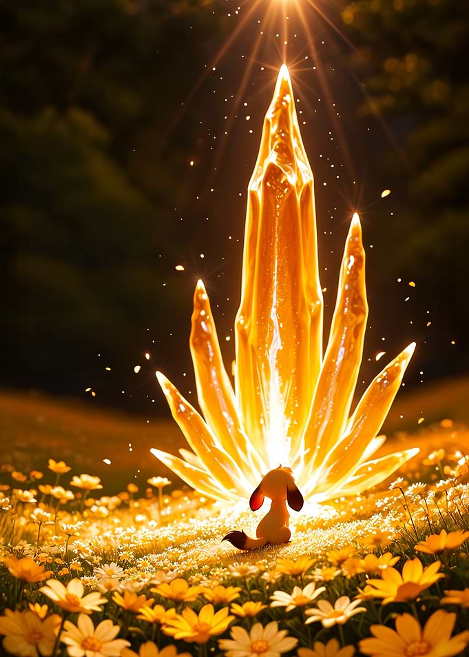 Glowing Crystal and Small Animal
