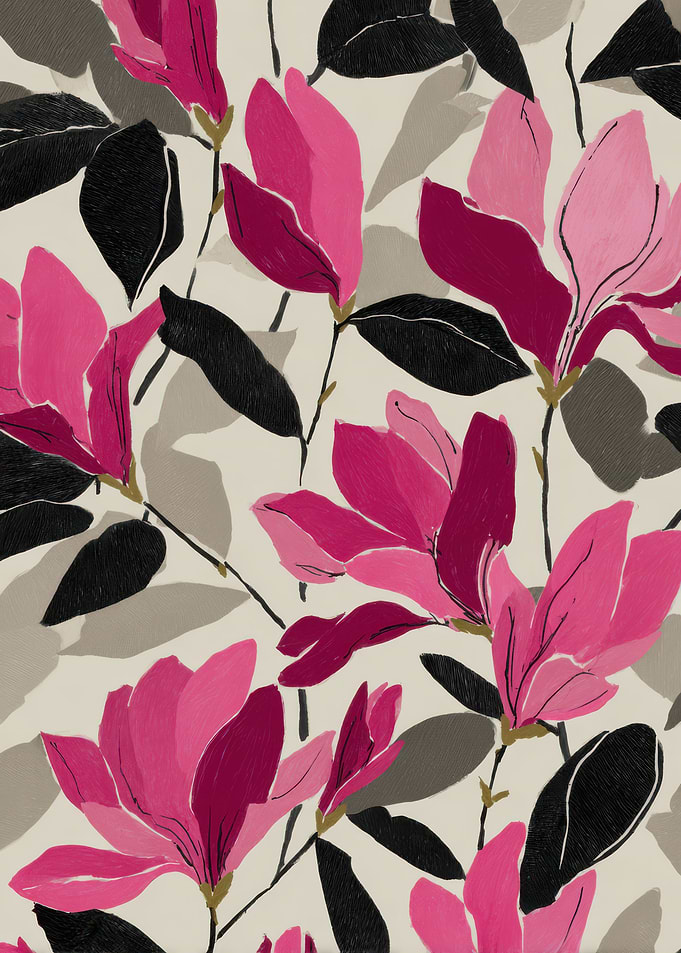 Floral Pattern with Pink Magnolias