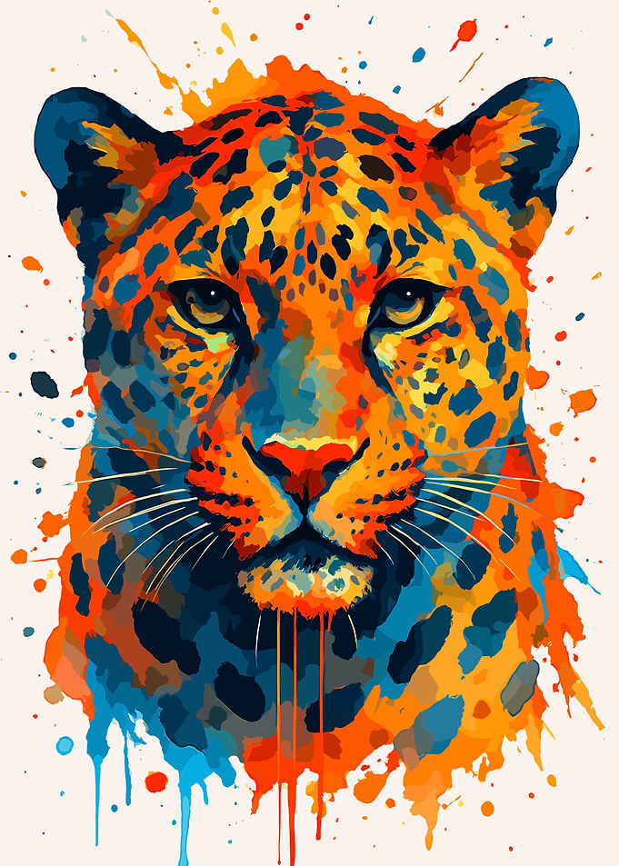 Colorful Leopard Portrait with Watercolor Effect