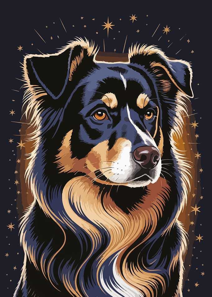 Dog Portrait with Starry Background