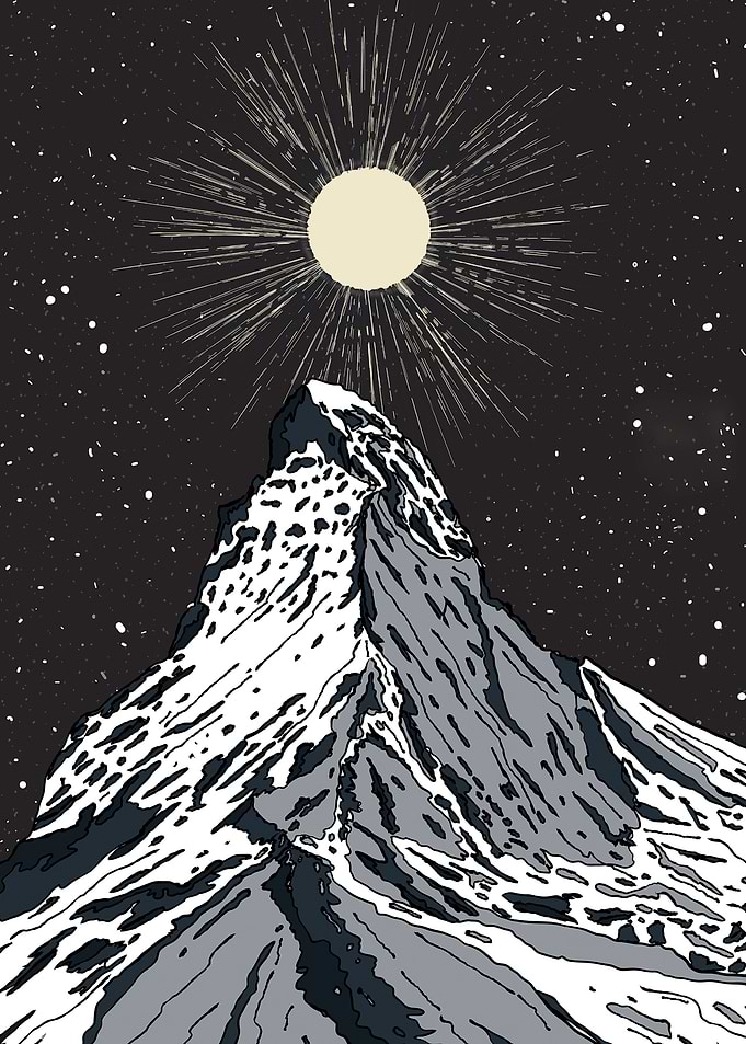 Mountain Peak Under Starry Night Sky