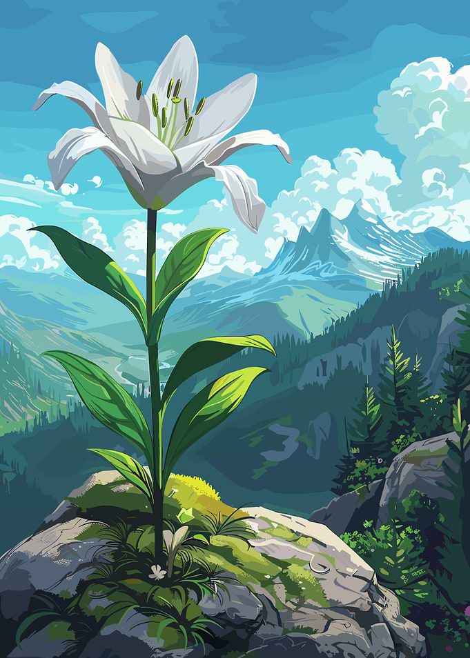 White Lily in Mountain Landscape