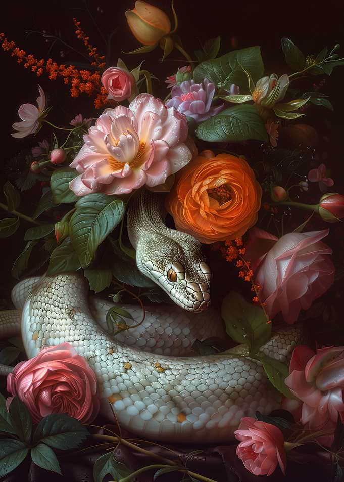 Snake and Flowers Still Life