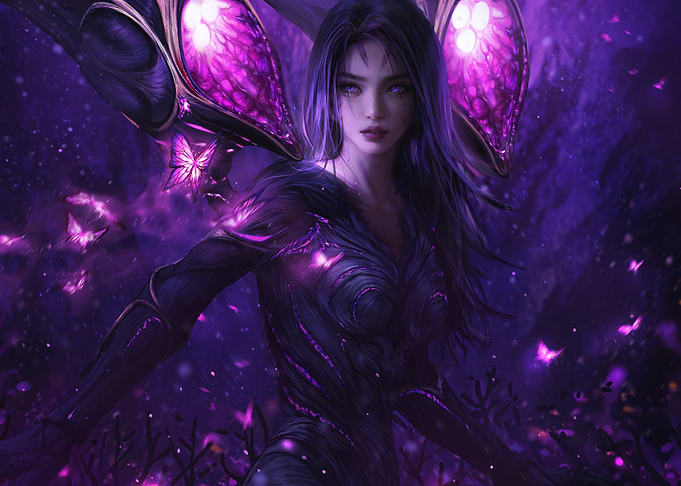 purple fairy with butterfly wings