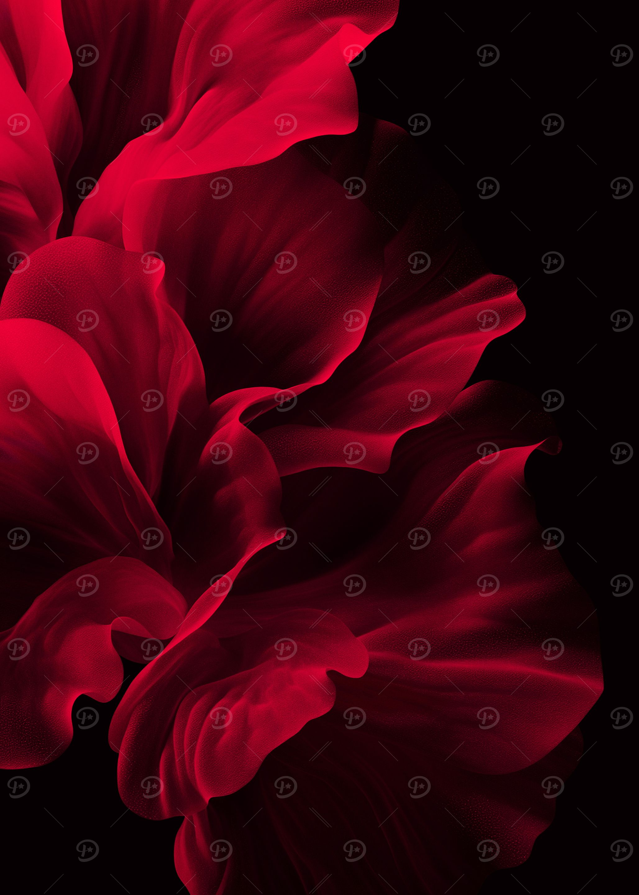 Abstract Red Floral on Black Background