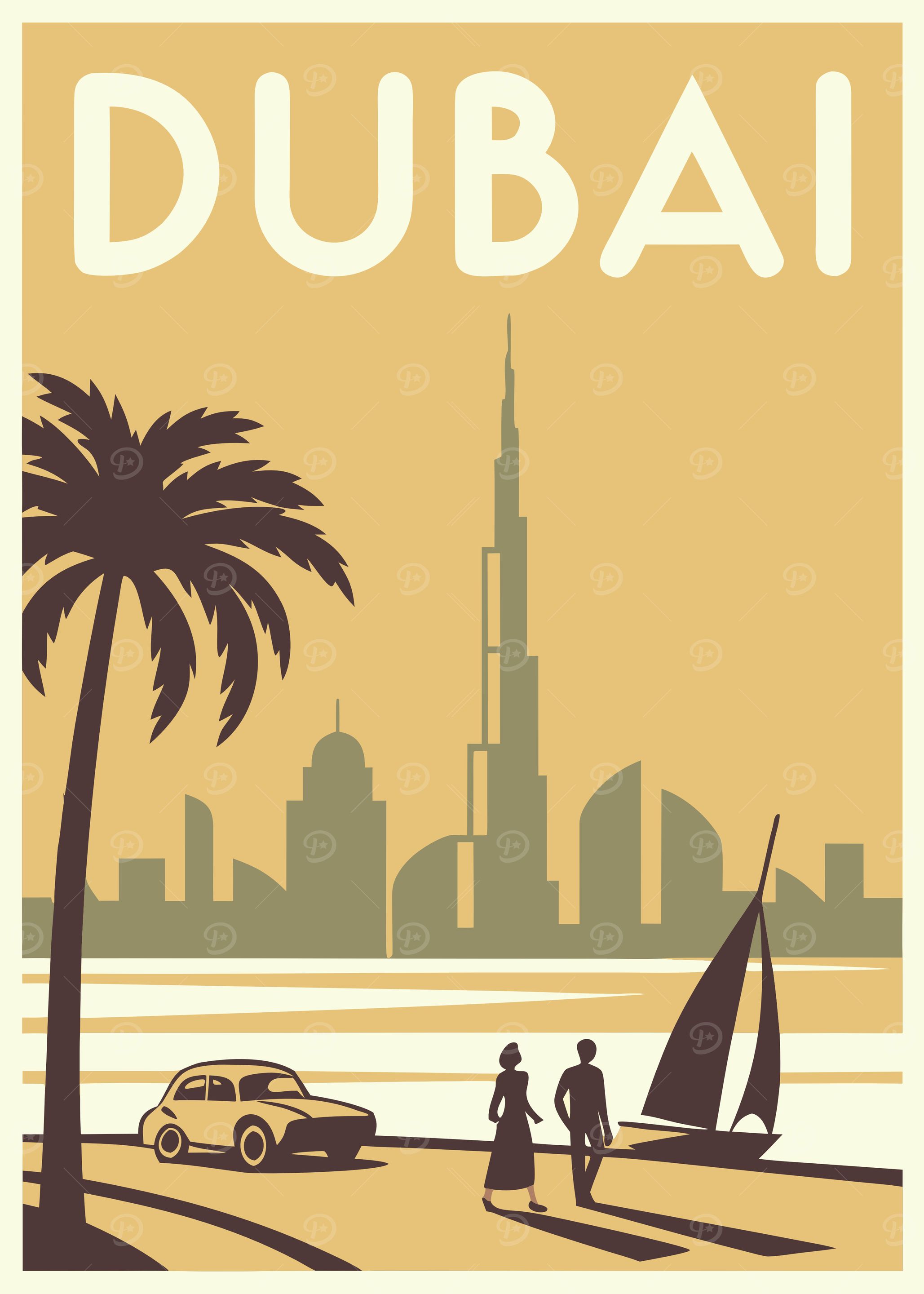 Dubai Travel Poster Art Deco Style