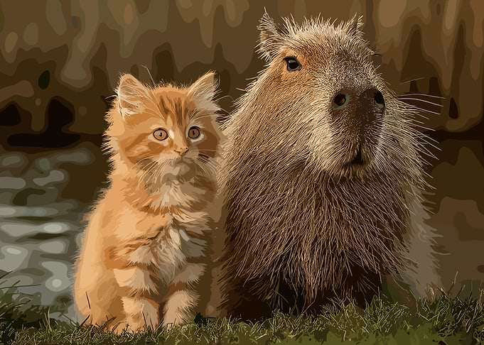 Kitten and Capybara Friends