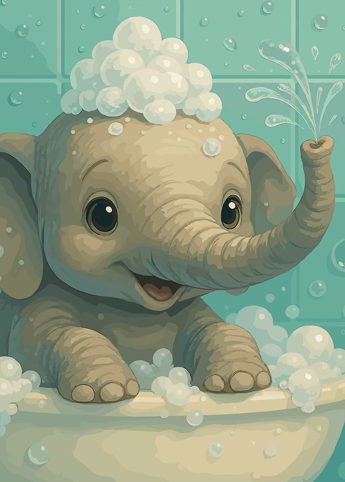 Cute Elephant Taking a Bubble Bath