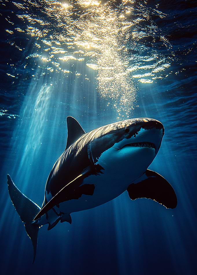 Great White Shark Underwater Sunlight