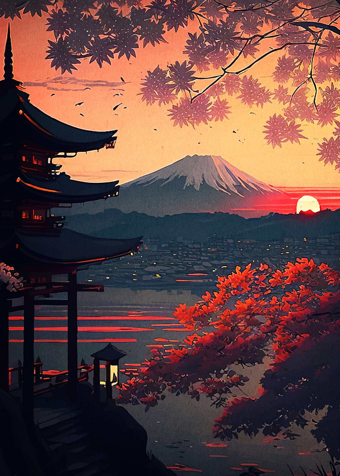 Japanese Mount Fuji Sunset