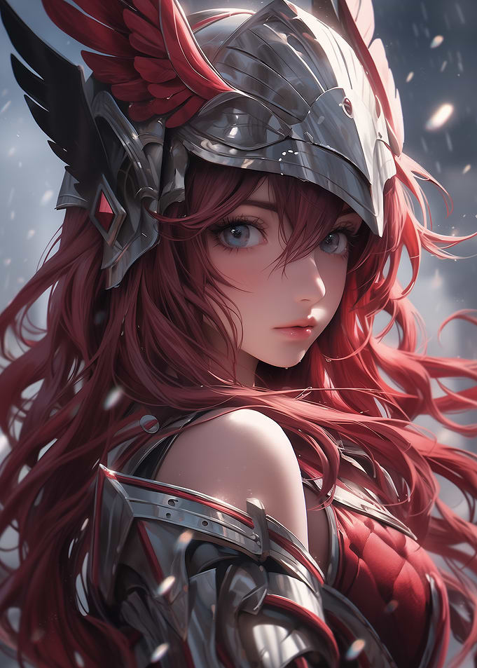 Anime Warrior Girl with Red Hair