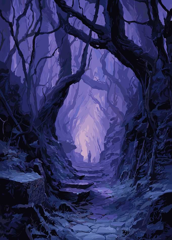 Eerie Forest Path with Figures