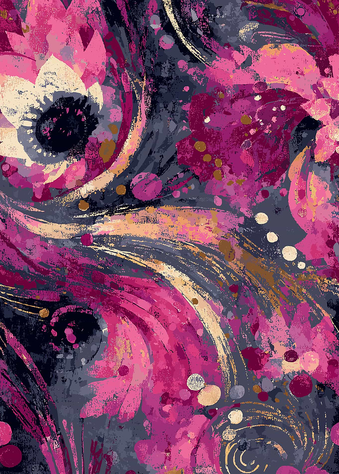 Abstract Floral Painting with Pink Accents
