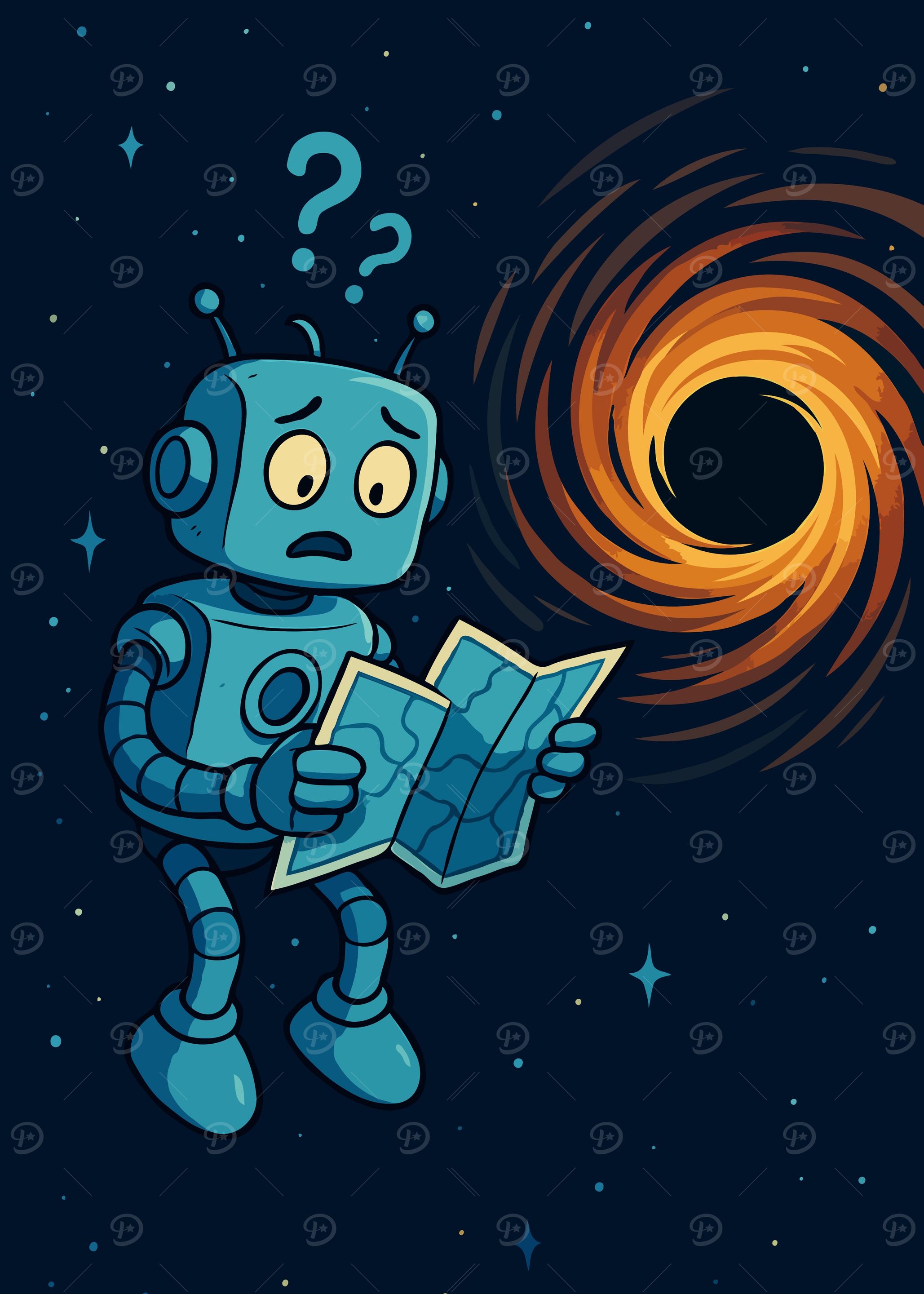 Lost Robot with Map Near Black Hole