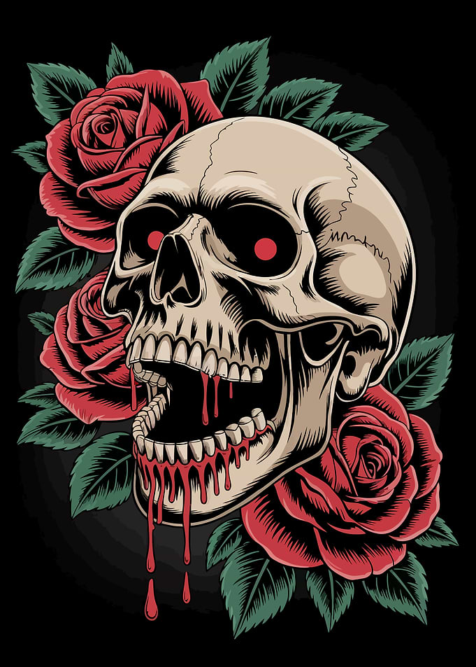 Skull with Roses Illustration
