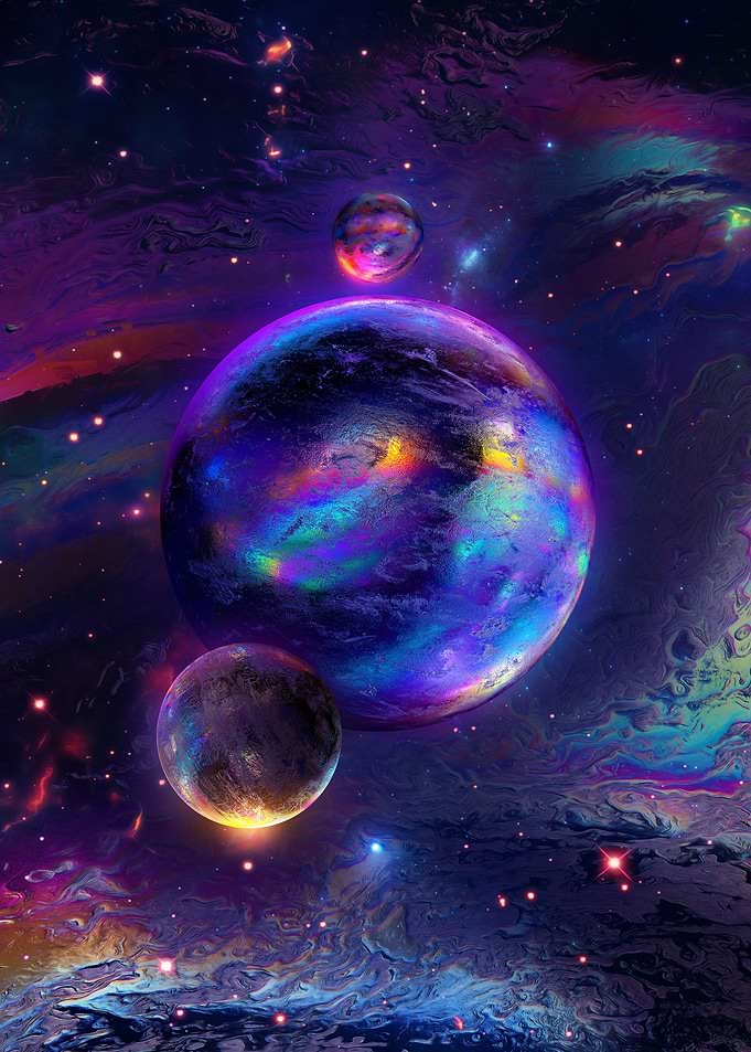 colorful planets in nebula space