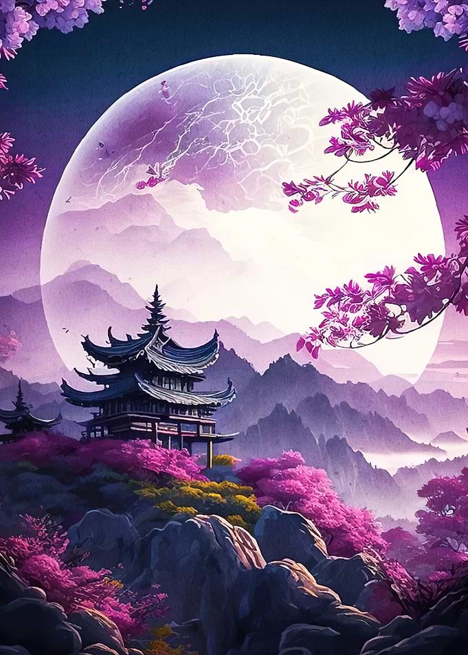 Japanese Moon Cherry Blossoms