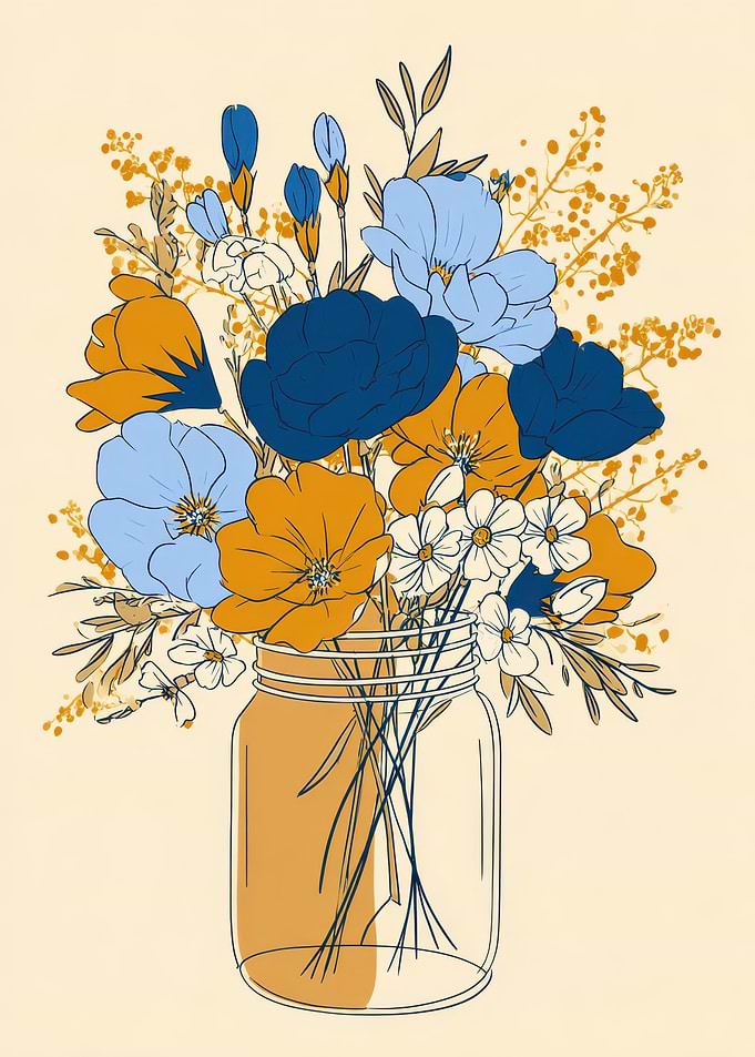 Floral Bouquet in Mason Jar Illustration