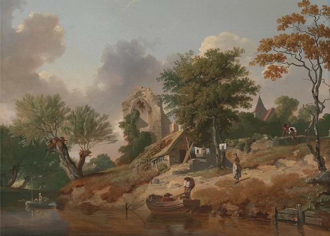 Landscape with Figures and Ruins Painting
