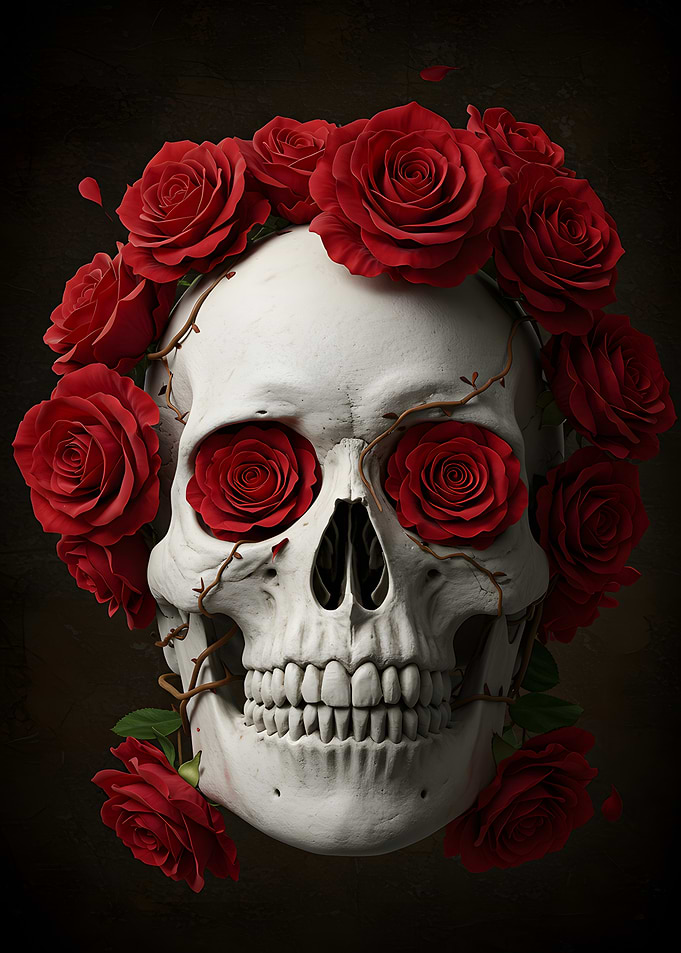 Skull Red Roses