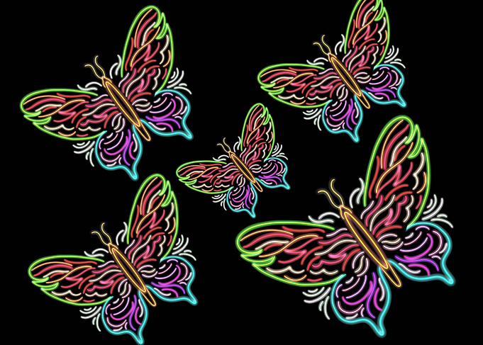 Neon Butterflies in the Glowing Garden