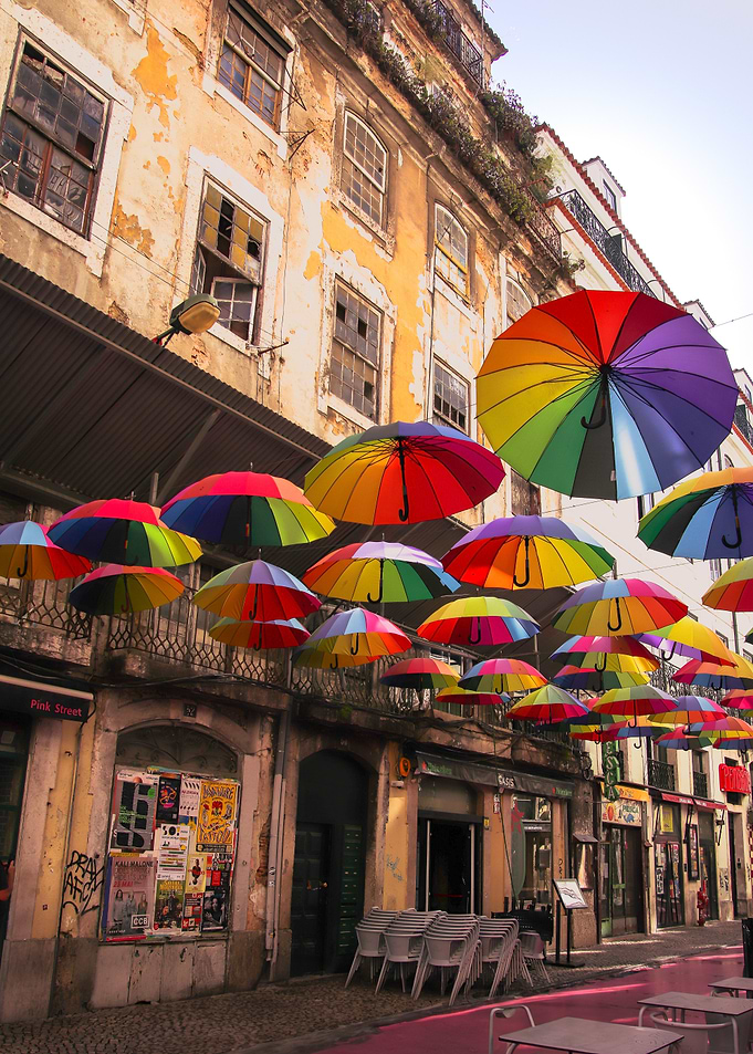 Colorful Umbrellas Street in Lisbon, Portugal
