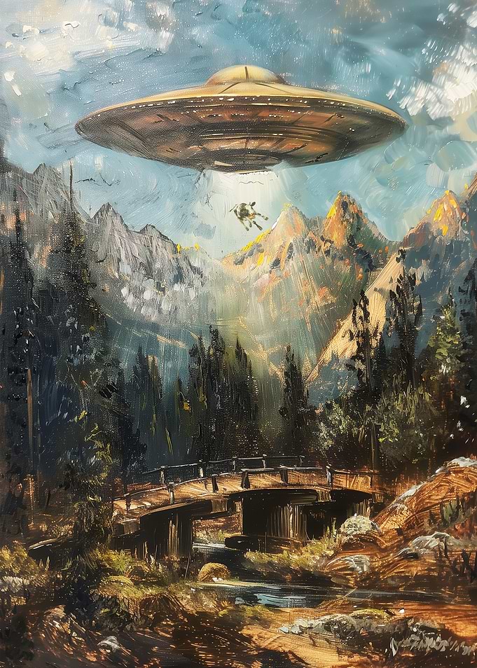UFO Abduction Landscape Painting