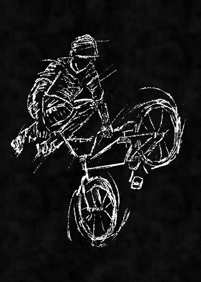 BMX Rider White Sketch on Black